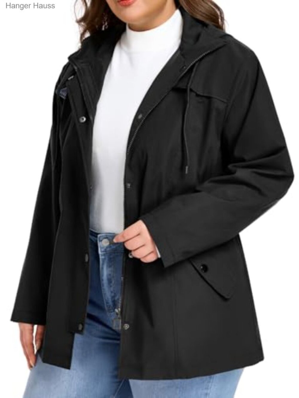Plus Size Waterproof Rain Jacket with Hood Adjustable Waist Outdoor